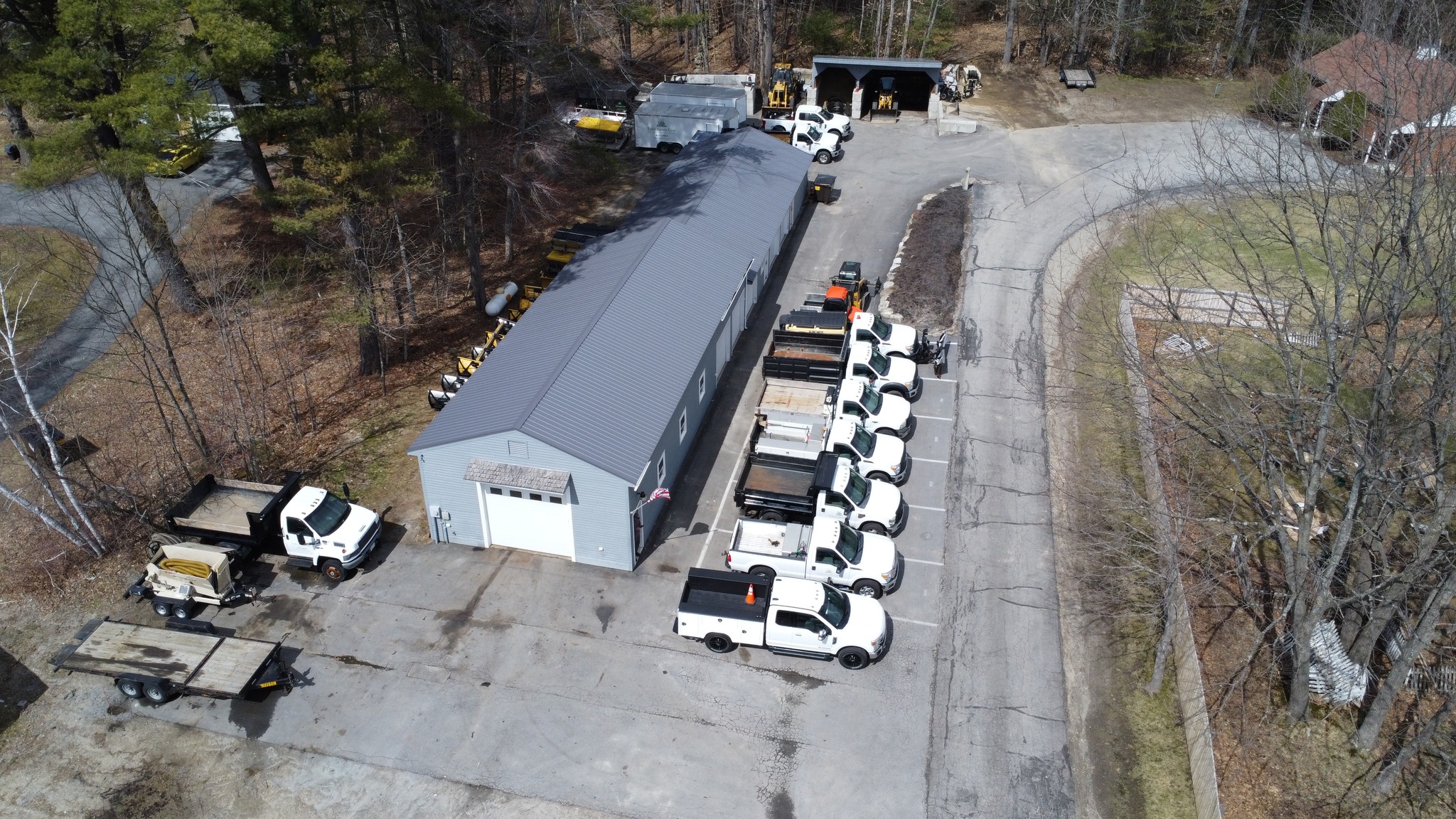 Aerial view of Tyler Lawn Care fleet and facility in Warner, NH