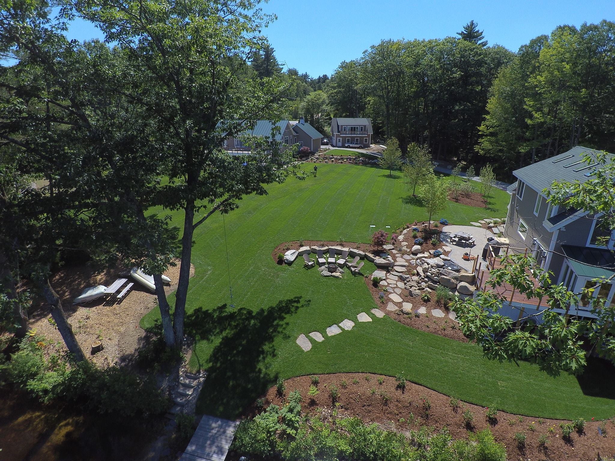 Professionally landscaped property with clean lawn and plantings